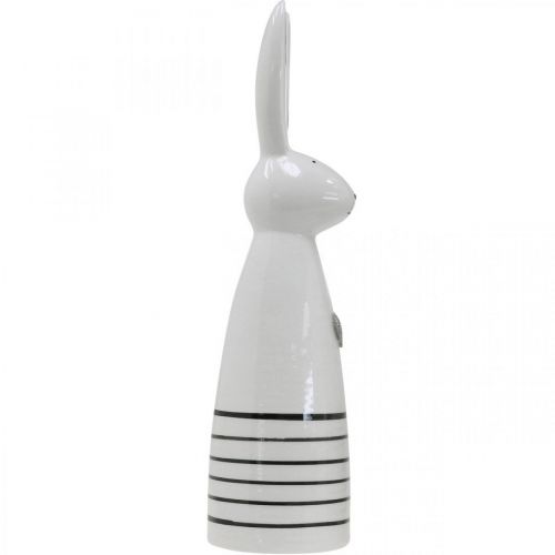 Article Cône Lapin Céramique Blanc Rayures Coeur Noir H30cm