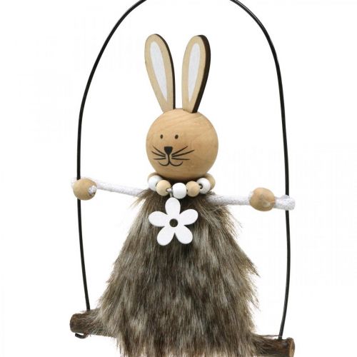 Floristik24 Lapin sur balançoire Décoration de fenêtre lapin de Pâques Pâques H26cm lot de 2