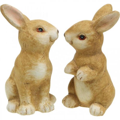 Article Lapin assis, décoration en céramique, Pâques, paire de lapins marron H15cm lot de 2