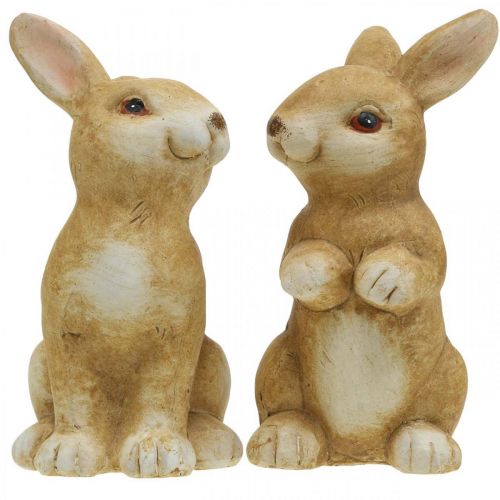 Article Lapin assis, décoration en céramique, Pâques, paire de lapins marron H15cm lot de 2