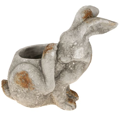 Pot de fleurs décoratif en béton motif lapin gris antique 33,5 x 17 x 29,5 cm