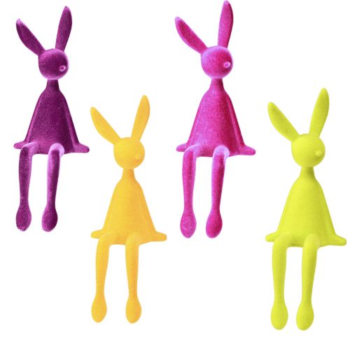 Floristik24 Lapins de Pâques colorés floqués Rabbit Edge Sitters – 2e choix – 28 cm, 4 pièces