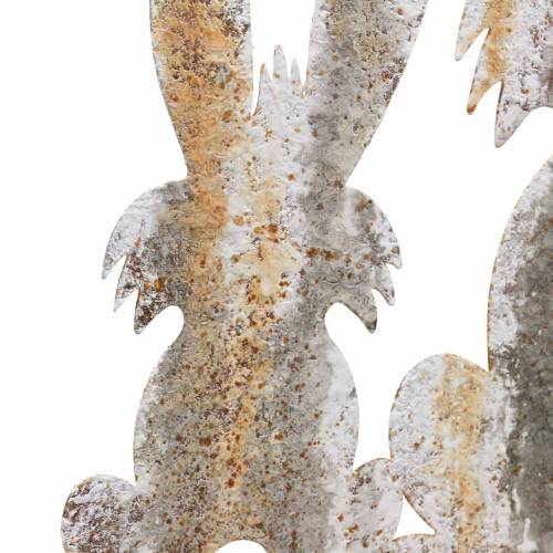 Floristik24 Décoration de Pâques lapin avec enfant à coller rouille aspect bouleau métal 25×32cm
