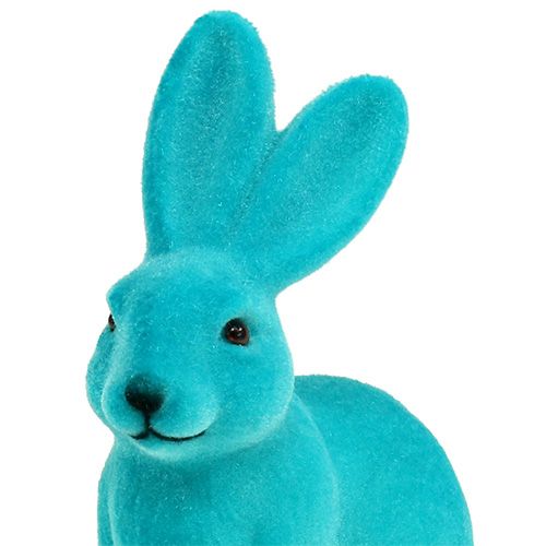Floristik24 Lapins floqués 15,5 cm turquoises 4 p.