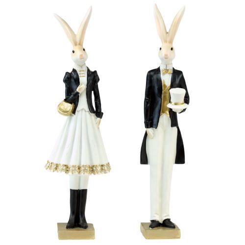 Décoration lapin paire de lapins noir or blanc décoration de table H32cm 2pcs