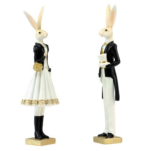 Floristik24 Décoration lapin paire de lapins noir or blanc décoration de table H32cm 2pcs