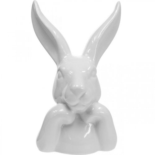 Floristik24 Déco lapin en céramique blanc, lapin buste décoration de Pâques H17cm 3pcs