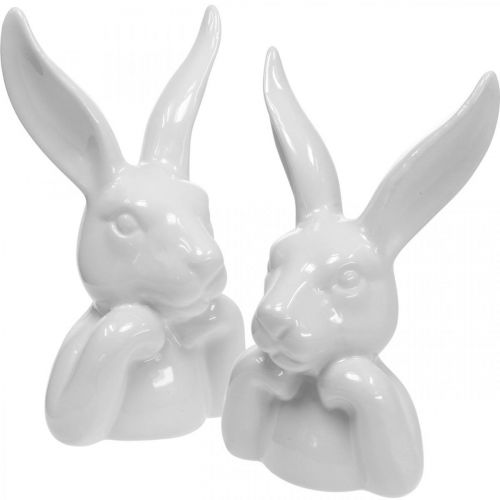 Déco lapin en céramique blanc, lapin buste décoration de Pâques H17cm 3pcs