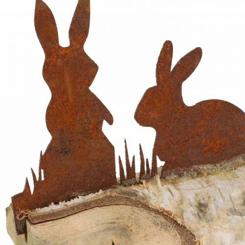 Floristik24 Famille de lapin métal rouille sur socle bois bouleau 25cm H9cm
