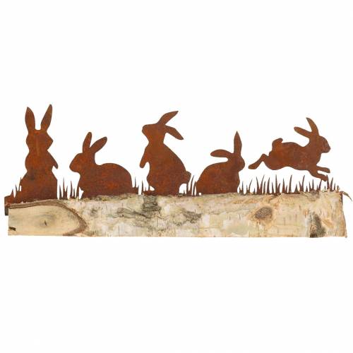Floristik24 Famille de lapin métal rouille sur socle bois bouleau 25cm H9cm