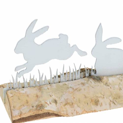 Floristik24 Lapin famille métal blanc sur socle bois bouleau 25cm H9cm