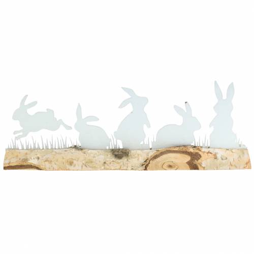 Floristik24 Lapin famille métal blanc sur socle bois bouleau 25cm H9cm