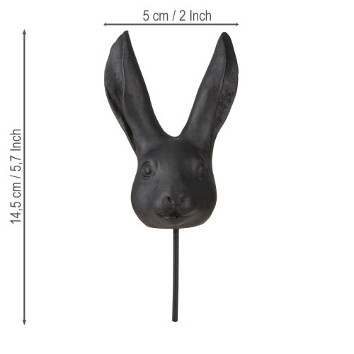 Floristik24 Décoration tête de lapin sur bâton lapin noir mat 10cm 2pcs