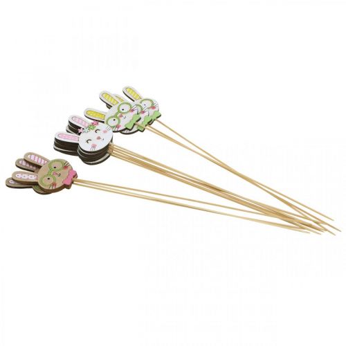 Floristik24 Décoration de lapin de Pâques amusante, tête de lapin sur bâton, décoration florale 7cm, 12 pièces