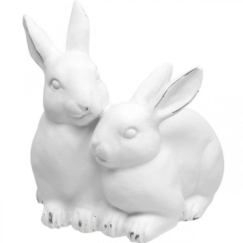 Mère lapin avec enfant look vintage céramique blanc 15.5×15×18cm