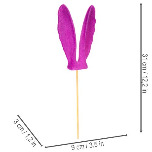 Article Décoration de Pâques oreilles de lapin floquées sur bâtonnet, 31 cm, lot de 4