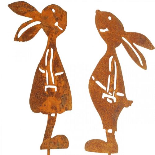 Article Décoration de jardin lapin rouille bouchon décoratif Pâques 8×16cm 2pcs (1paire)