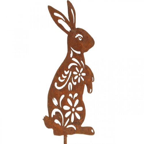Article Piquet de jardin rouille lapin fleur motif décoration de jardin Pâques 9 × 15 cm