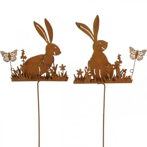 Floristik24 Bouchon fleur lapin rouille bouchon décoratif métal Pâques 11cm 4pcs