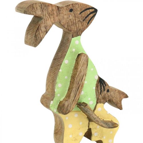 Article Lapin de Pâques avec enfant, décoration printanière en bois, père lapin, Pâques nature, vert, jaune H22cm