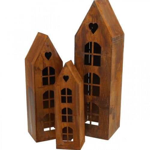 Lanterne maison métal décoration maison fenêtre patine lot de 3