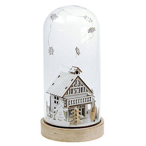 Floristik24 Maison éclairée avec cloche en verre 27,5cm