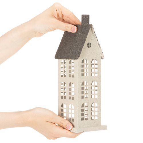 Maison décorative en métal avec fenêtres et cheminée, 28 cm | Floristik24.be
