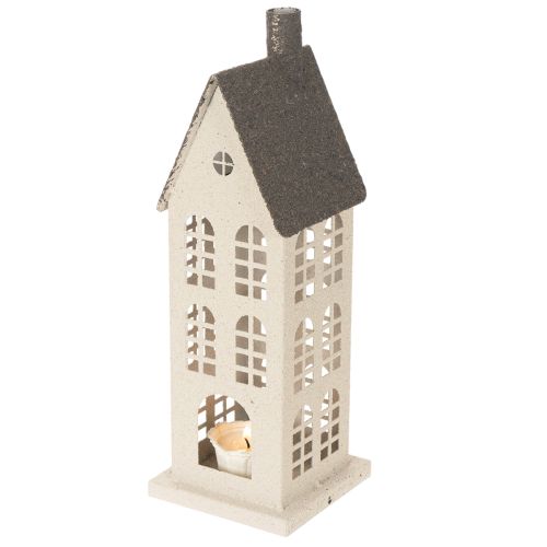Maison décorative en métal avec fenêtres et cheminée, 28 cm | Floristik24.be