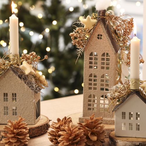 Maison décorative en métal avec fenêtres et cheminée, 28 cm | Floristik24.be