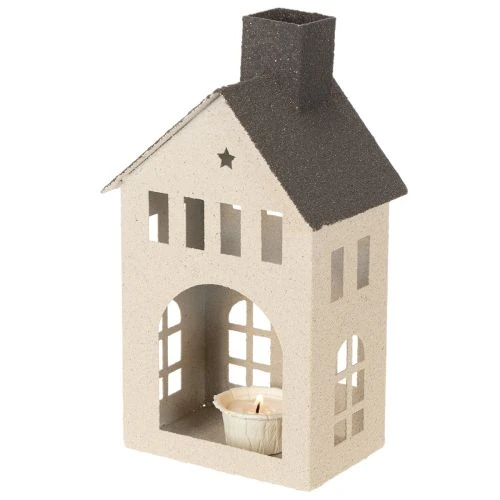 Maison décorative en métal avec cheminée et fenêtre, 24 cm | Floristik24.be