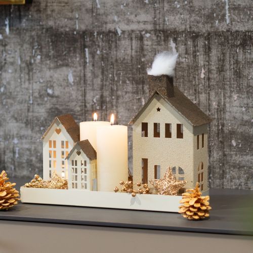 Maison décorative en métal avec cheminée et fenêtre, 24 cm | Floristik24.be