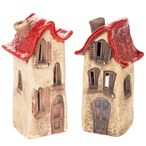 Maison décorative en céramique avec toit rouge, maison lumineuse, 15 cm, lot de 2 acheter | Floristik24.be