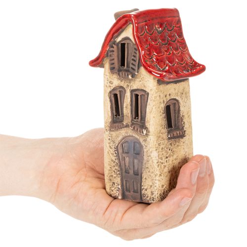 Maison décorative en céramique avec toit rouge, maison lumineuse, 15 cm, lot de 2 | Floristik24.be