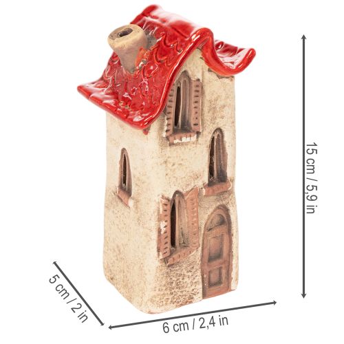 Maison décorative en céramique avec toit rouge, maison lumineuse, 15 cm, lot de 2 | Floristik24.be