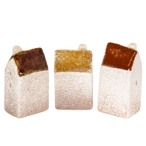Ensemble de 3 maisons miniatures décoratives en céramique, décoration de table, 9 cm, pièces | Floristik24.be