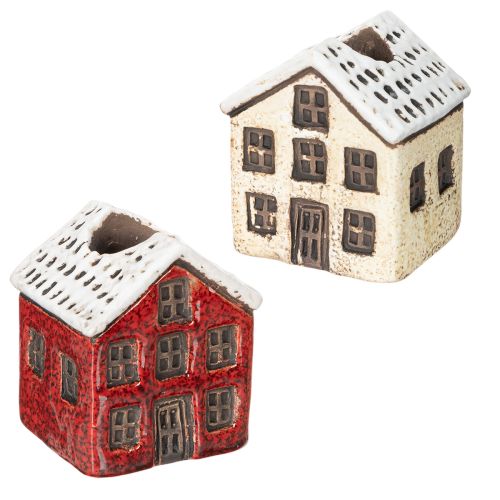 Bougeoir en céramique, maison décorative enneigée pour décoration de table, 7 cm, lot de 2