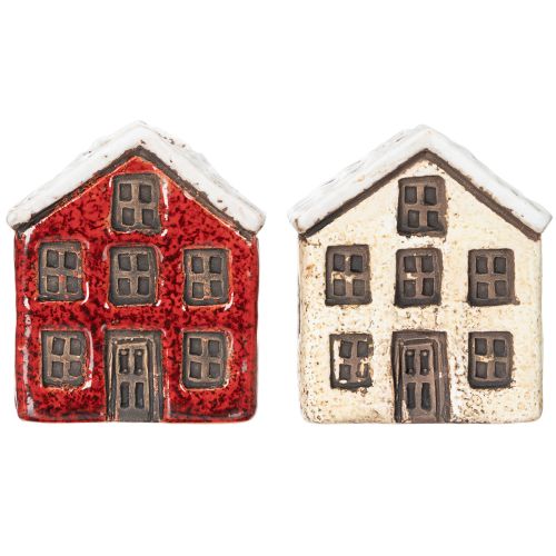 Bougeoir en céramique, maison décorative enneigée pour décoration de table, 7 cm, lot de 2 | Floristik24.be