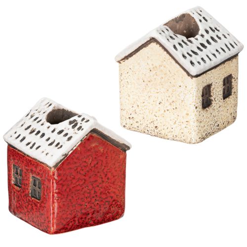 Bougeoir en céramique, maison décorative enneigée pour décoration de table, 7 cm, lot de 2 | Floristik24.be