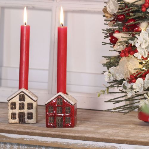 Bougeoir en céramique, maison décorative enneigée pour décoration de table, 7 cm, lot de 2 | Floristik24.be