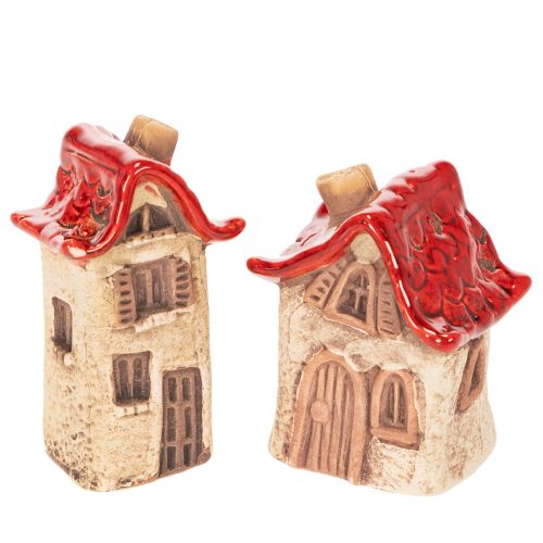 Ensemble de décorations en céramique représentant de petites maisons à toit rouge de 8 cm (2 pièces). acheter | Floristik24.be