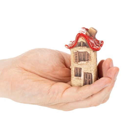 Ensemble de décorations en céramique représentant de petites maisons à toit rouge de 8 cm (2 pièces). | Floristik24.be