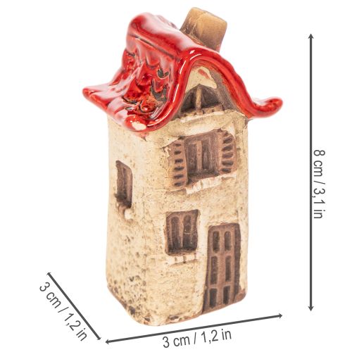 Ensemble de décorations en céramique représentant de petites maisons à toit rouge de 8 cm (2 pièces). | Floristik24.be