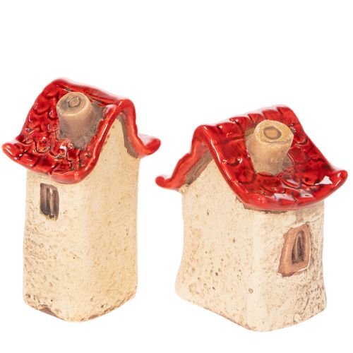 Ensemble de décorations en céramique représentant de petites maisons à toit rouge de 8 cm (2 pièces). | Floristik24.be