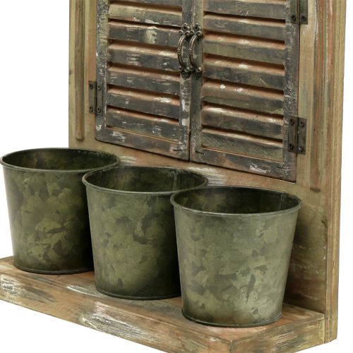 Article Fenêtre décorative en bois avec 3 pots de fleurs H49cm