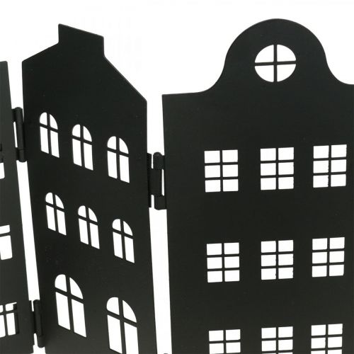 Article Déco maison métal noir stand silhouette ville 40×18cm