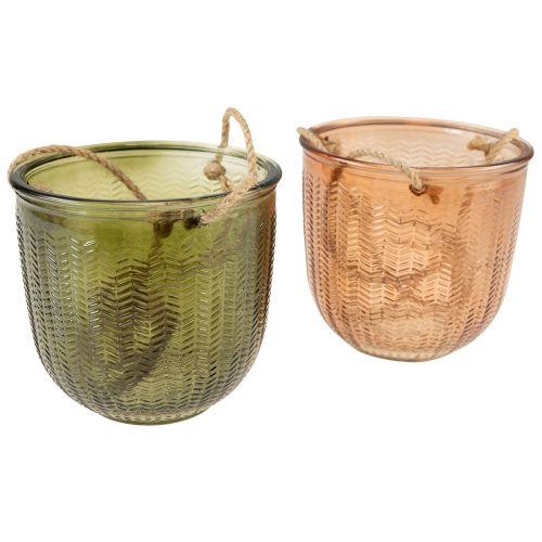 Floristik24 Pot suspendu en verre pot décoratif en verre rétro vert marron 14,5 cm 2pcs