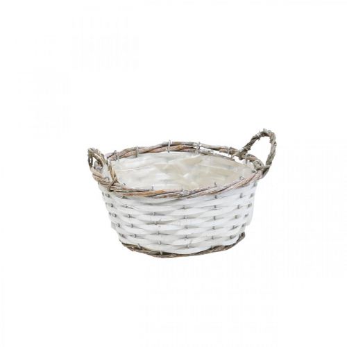 Panier à plantes, panier avec anses, panier décoratif rond blanc H9.5cm Ø20cm