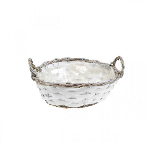 Floristik24 Panier à planter, panier décoratif avec anses rond blanc H8.5cm Ø25cm