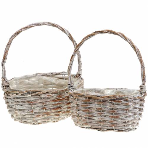 Floristik24 Panier à anse ovale naturel blanchi blanc 22x16 / 19x14cm lot de 2