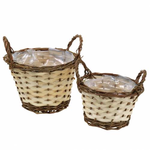 Jardinière Panier de Pâques avec anses rondes crème, marron Ø15 / 18cm, lot de 2